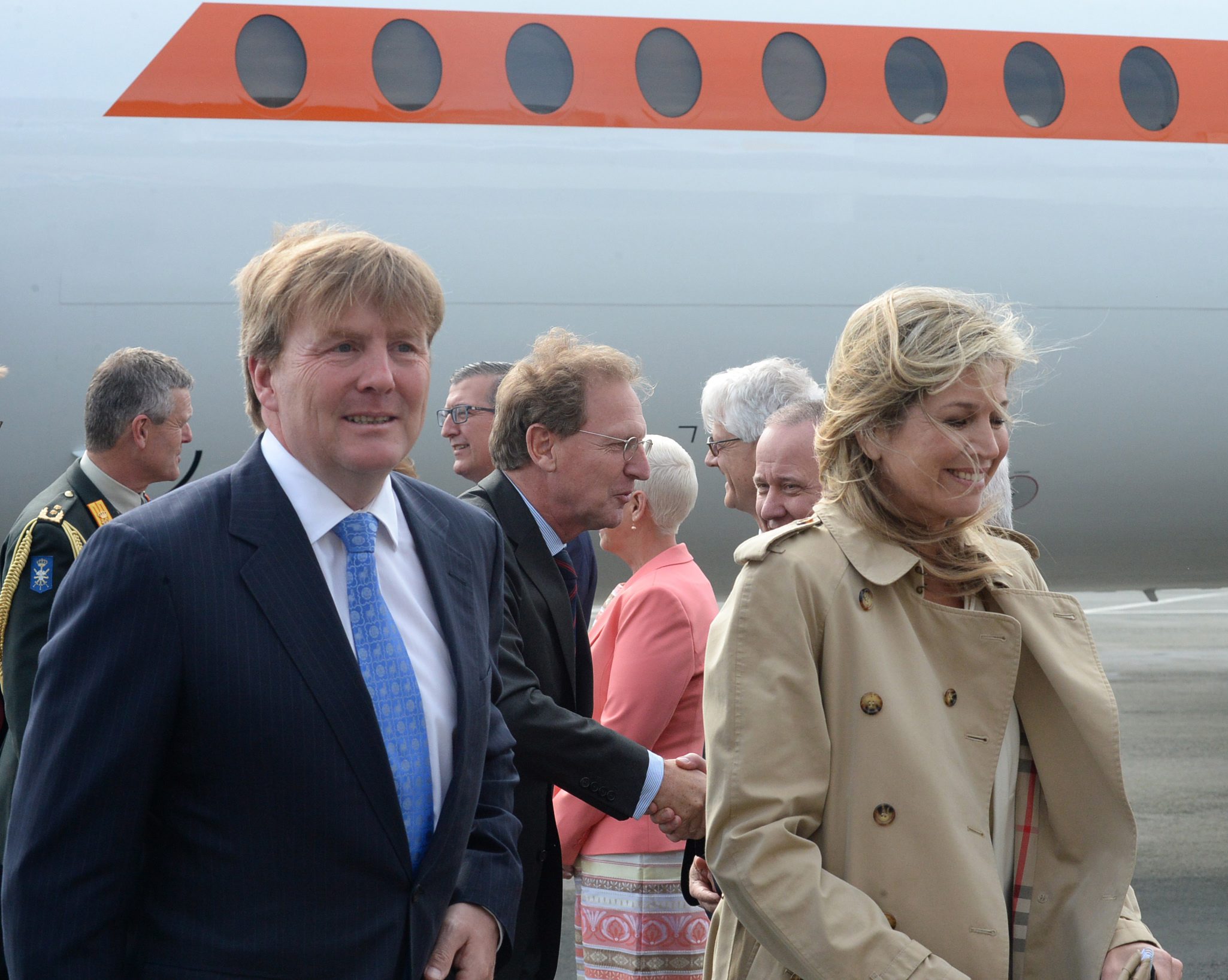 King Willem-Alexander and Queen Maxima, of the Netherlands, arrive at St. John's International Airport, Tuesday, May 26, 2015, in St John's, Newfoundland. (Joe Gibons/St. John's Telegram via The Canadian Press via AP, Pool)