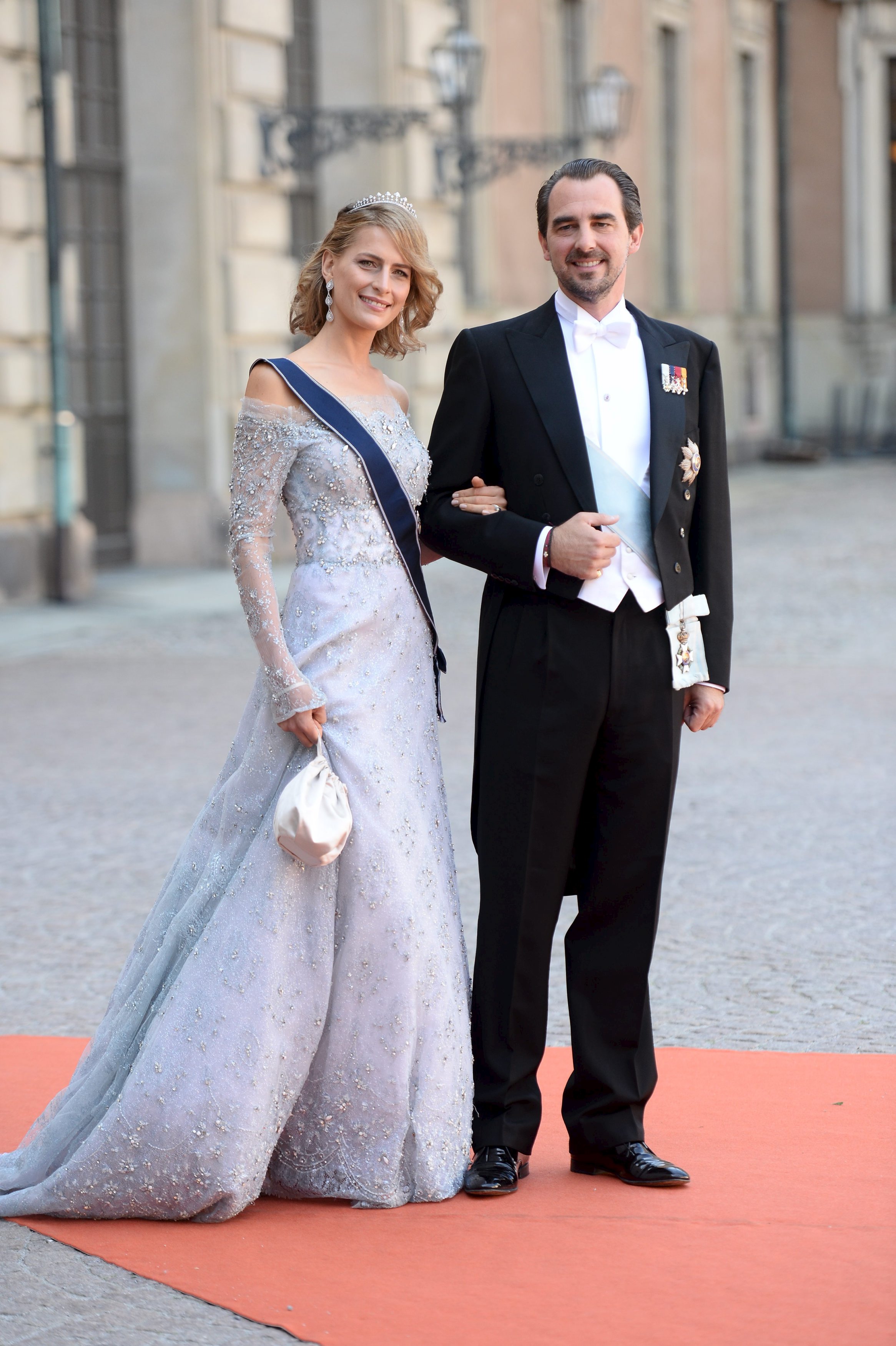 Prince Nikolaos and Princess Tatiana of Greece and Denmark arrive for the wedding of Prince Carl Philip and Sofia Hellqvist in the Royal Chapel in Stockholm