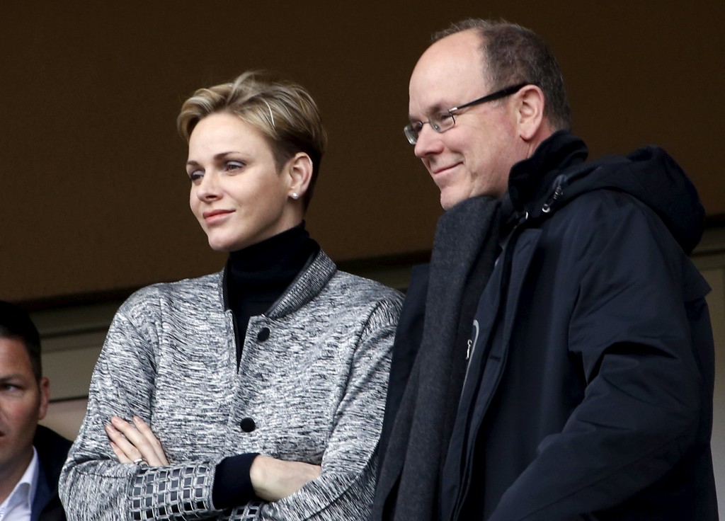 Princess Charlene of Monaco and Prince Albert II attend Sainte Devote rugby tournament at Louis II Stadium in Monaco