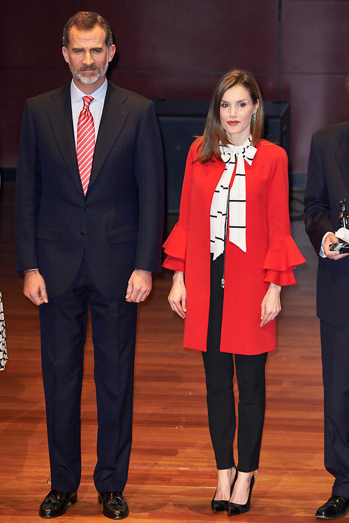 King Felipe VI of Spain, Queen Letizia of Spain attended the delivery of Accreditation of the 7th edition of 'Honorary Ambassadors of the Spain Brand' at Reina Sofia Museum on March 14, 2017 in Madrid Today marks 1000 days of the reign of King Felipe VI of Spain and Queen Letizia of Spain