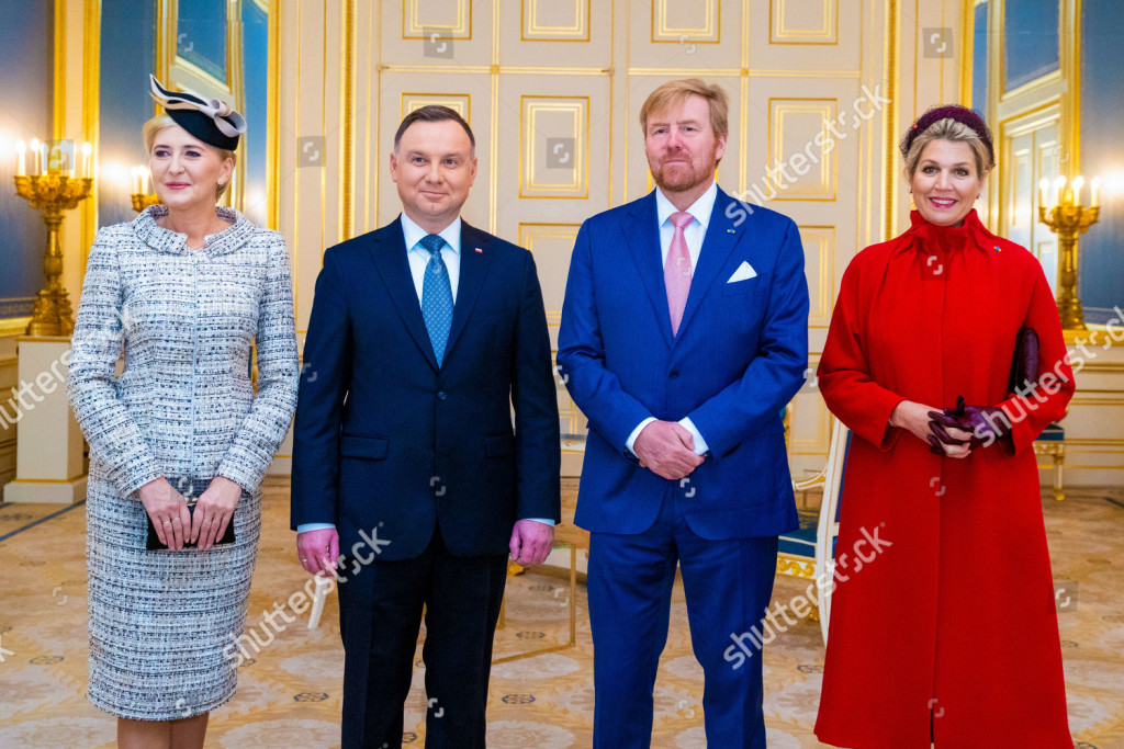 Mandatory Credit: Photo by Shutterstock (10459439b) King Willem-Alexander and Queen Maxima with Polish President Andrzej Duda and wife Agata Kornhauser-Duda at Noordeinde Royal Palace in The Hague Poland President Andrzej Duda official visit to the Netherlands - 29 Oct 2019