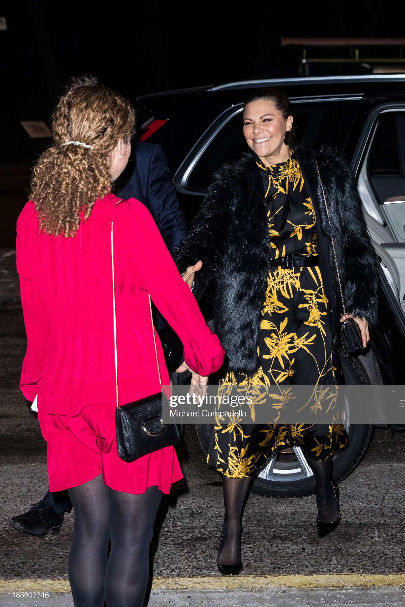 STOCKHOLM, SWEDEN - NOVEMBER 30: Crown Princess Victoria of Sweden (right) arrives at Berwaldhallen to attend a concert in celebration of Berwaldhallens 40th anniversary on November 30, 2019 in Stockholm, Sweden. (Photo by Michael Campanella/Getty Images)