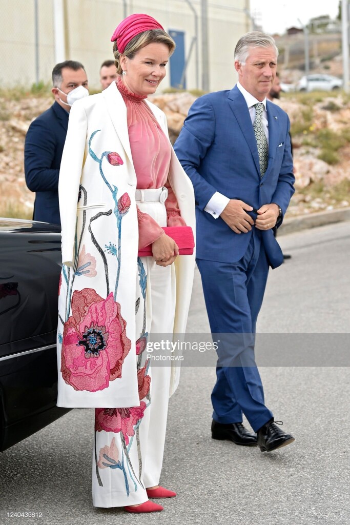 ATHENS, GREECE - MAY 04 : State Visit of Their Majesties the King Philippe and the Queen Mathilde to the Hellenic Republic.  Visit to the LNG-terminal of Revithoussa and welcome by the Minister of the Environment and Energy, HE Kostas Skrekas, the CEO of Desfa, Maria Rita Galli, and the CEO of Fluxys, Pascal De Buck on May 04, 2022 in Athens, Greece, 4/05/2022 ( Photo by Didier Lebrun / Photonews via Getty Images)