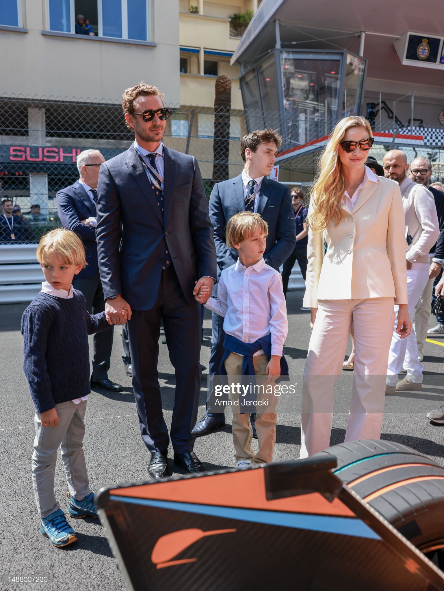 Pierre Casiraghi, Beatrice Borromeo, their children and Louis Ducruet attended the 2023 Monaco E